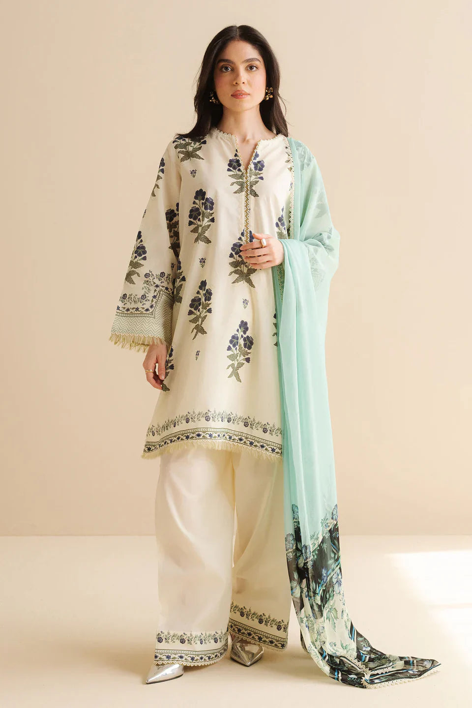 CO 492-3Pc Digital Printed Lawn Shirt with Printed Dupatta