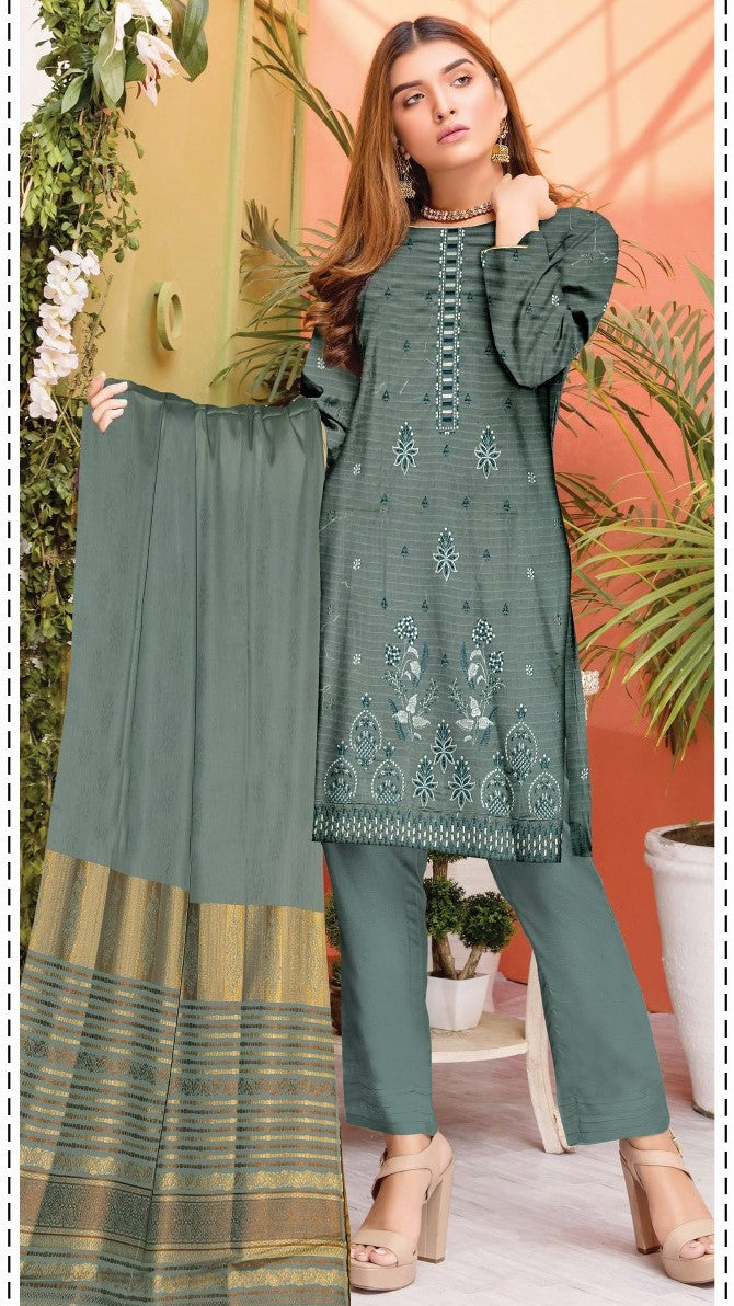 3 Piece Lawn Embroidered Suit - Nawab Din