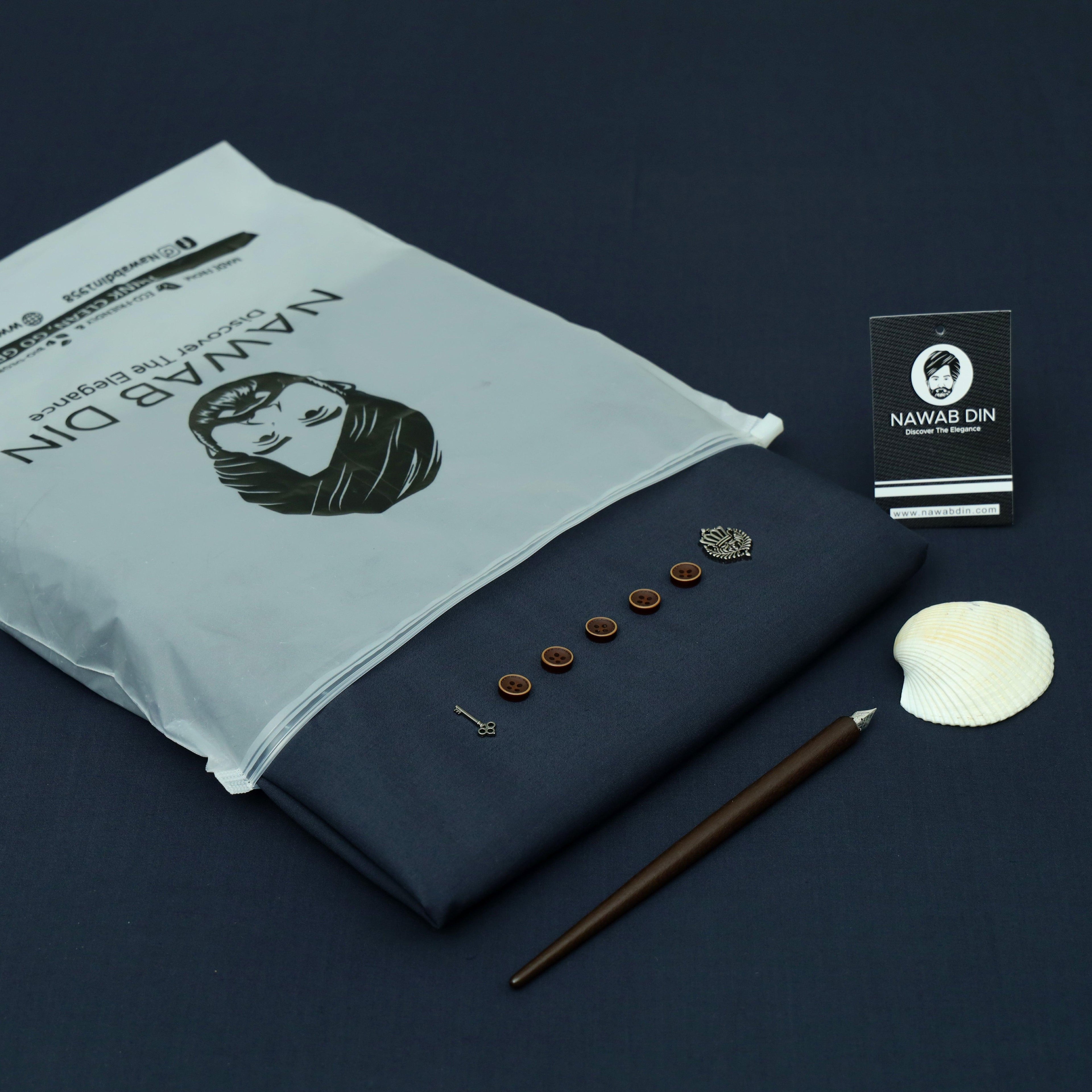 Premium Wash & Wear Suit - Navy blue - Nawab Din