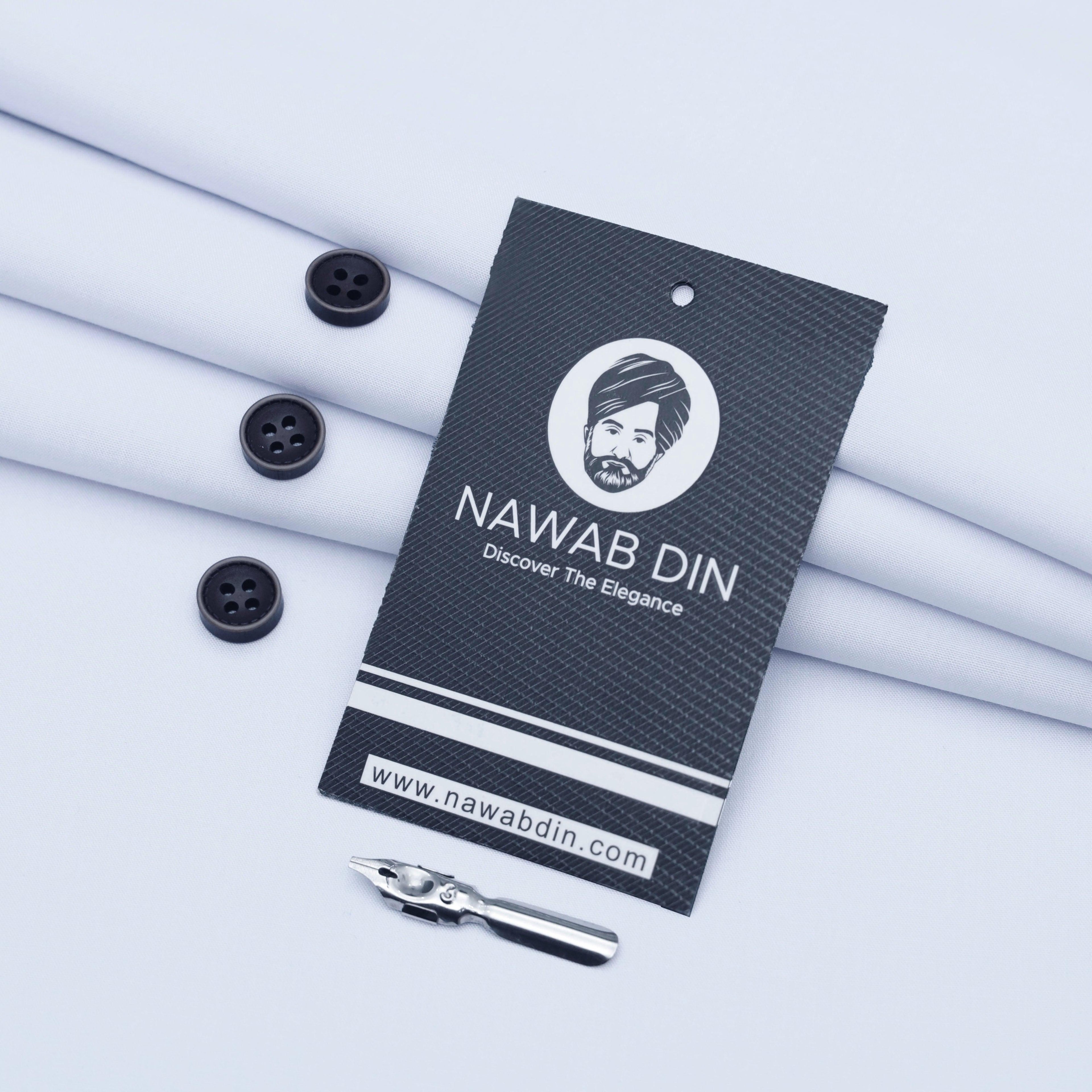 Premium Wash & Wear Suit - White - Nawab Din