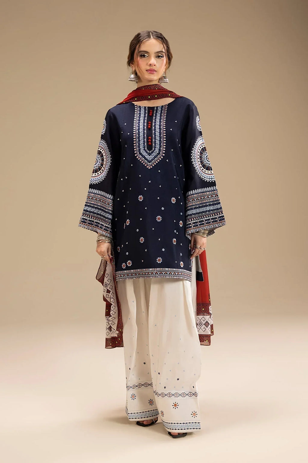 RR 610-3 Piece - 3 Piece Embroidered Dhanak Fabric with Printed Wool Shawl