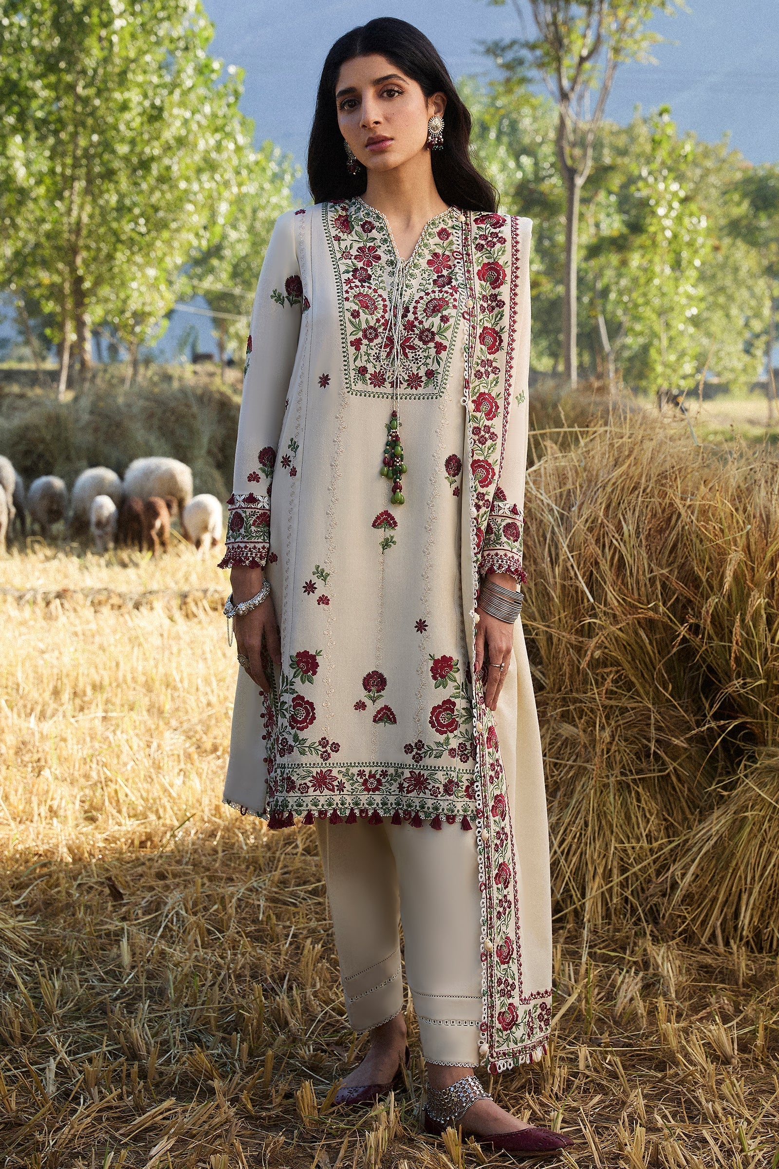 AJ 630-3 Piece Unstitched Fully Embroidered Dhanak Suit