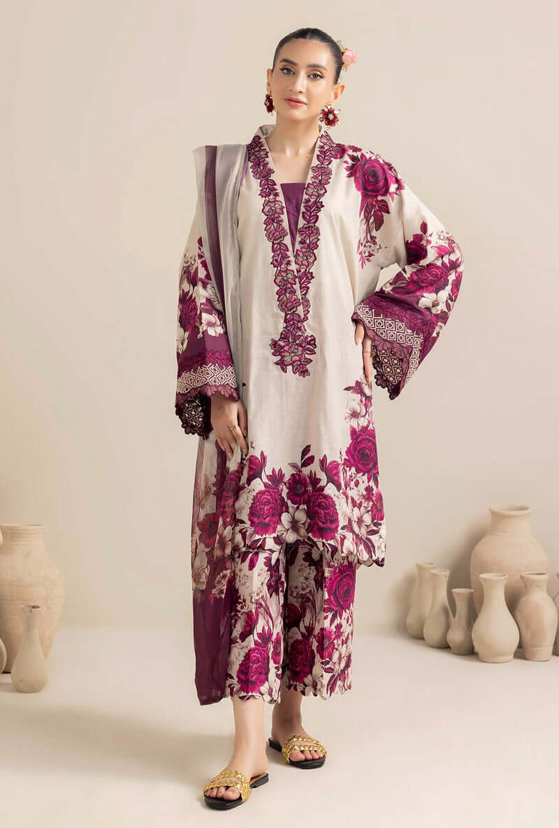 AD 476-3 Piece Unstitched Digital Printed Embroidered Lawn Suit ( Printed Lawn Dupatta )