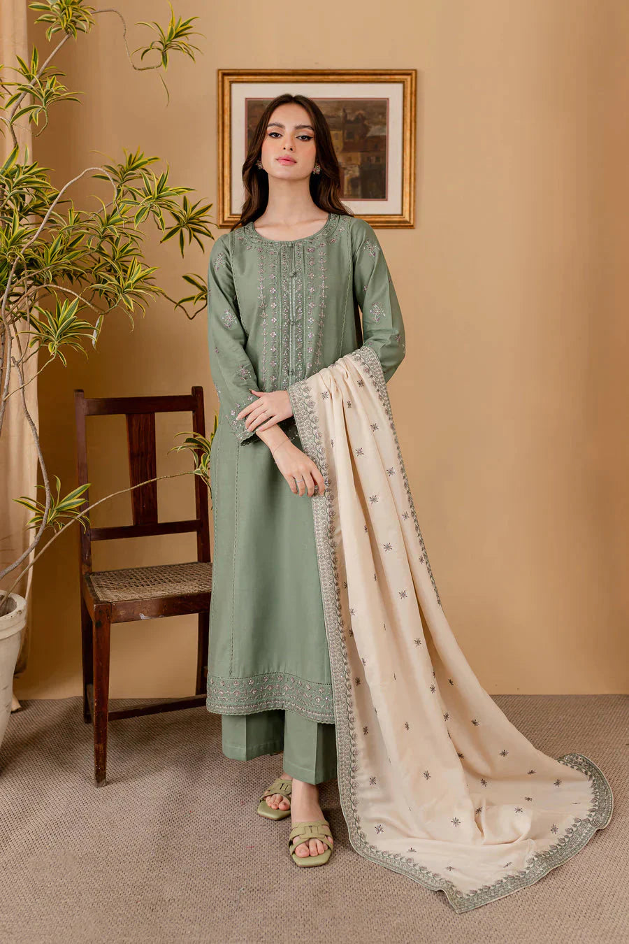 RP 600-3 Piece - Unstitched Fully Embroidered Dhanak Suit