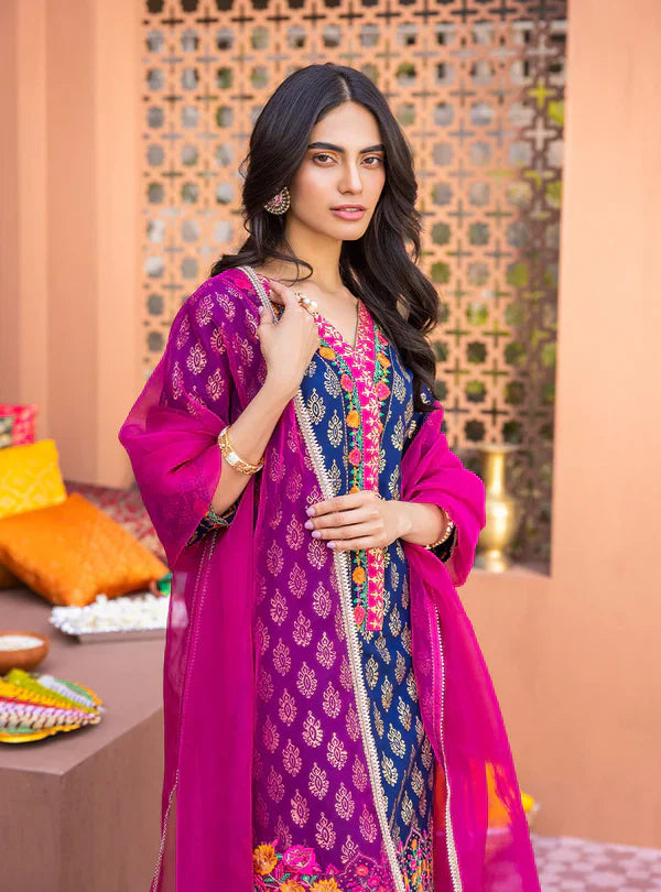 ZC 440-3 Pcs Digital Printed Lawn Shirt Trouser and Dupatta with Embroidered Patches