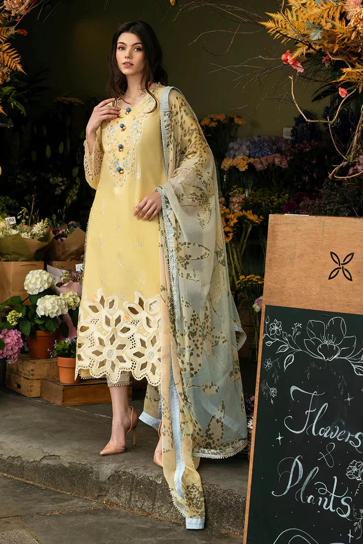 MS 2570-3 Piece Embroidered Lawn Shirt with Printed Dupatta