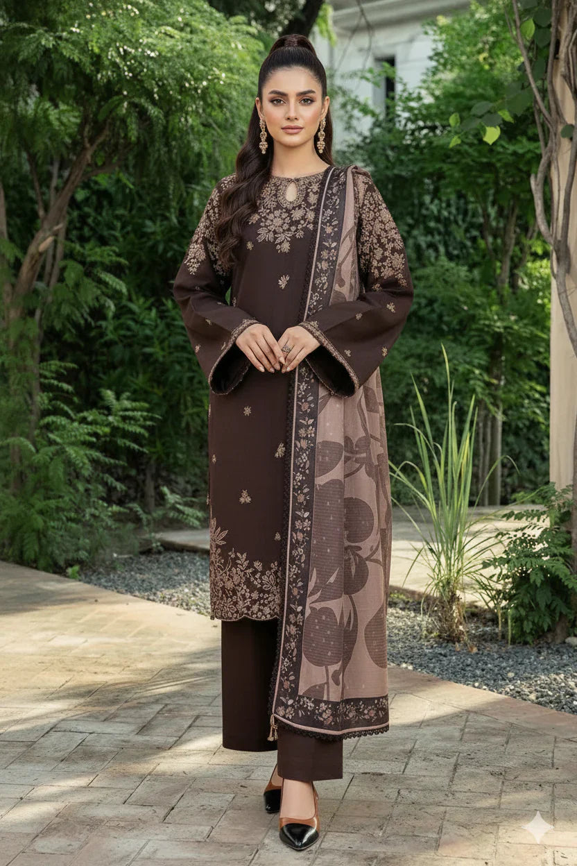 BQ 140-3 Piece Unstitched Fully Embroidered Dhanak Suit