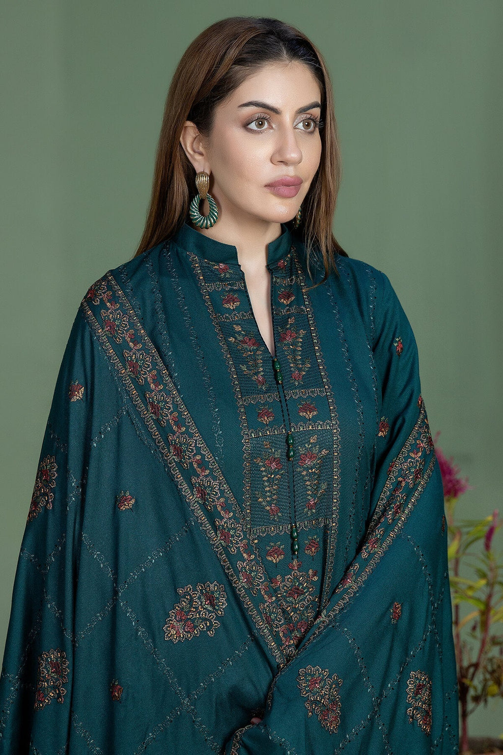 3 Piece Unstitched Fully Embroidered Dhanak Suit