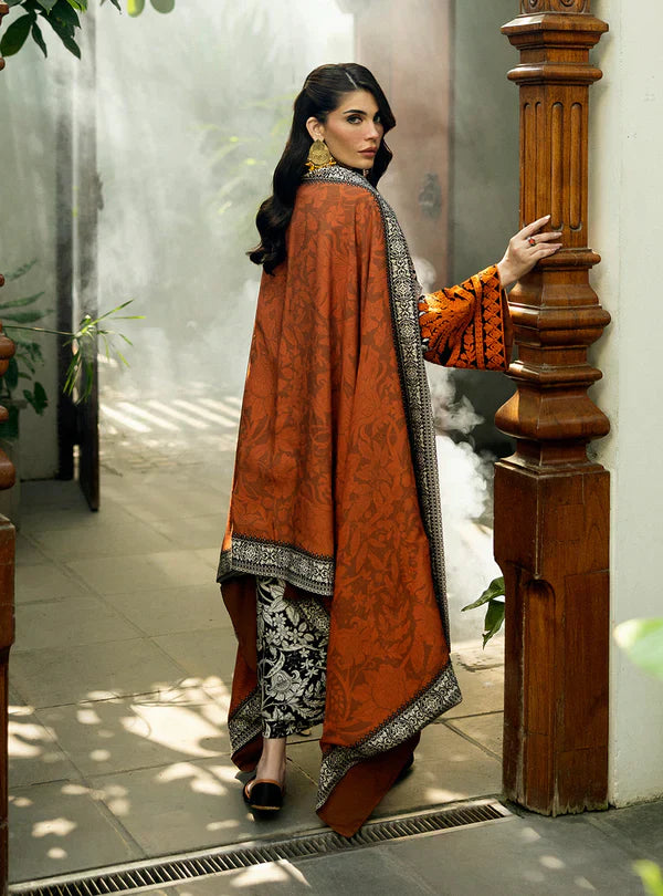 ZC 428-3 Pcs Digital Printed Lawn Shirt Trouser and Dupatta with Embroidered Patches