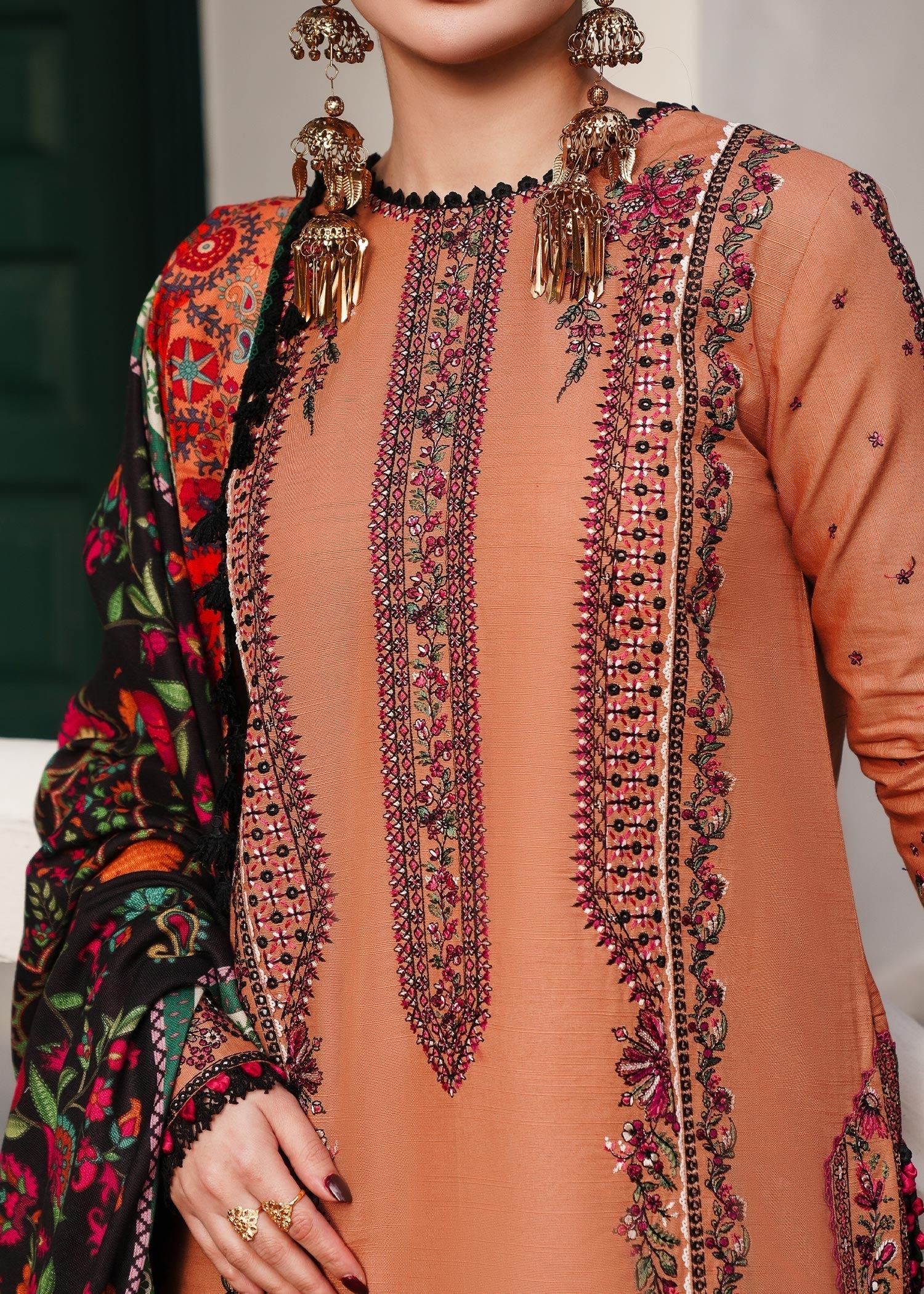 3 Piece Unstitched Fully Embroidered Dhanak Suit