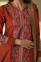 CO 635-3 Piece Unstitched Fully Embroidered Dhanak Suit
