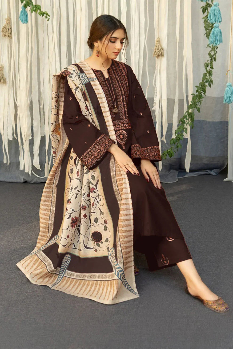 BR 845B-3 Piece Unstitched Fully Embroidered Dhanak Suit