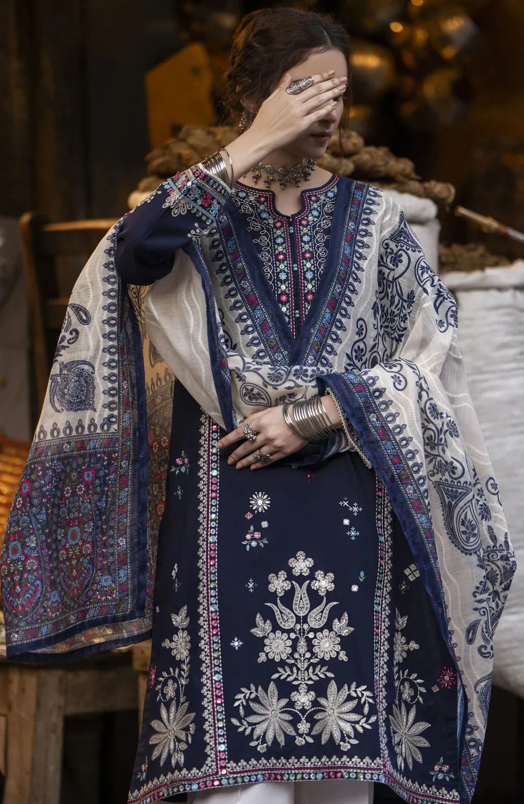 AK 905-3 Piece Unstitched Fully Embroidered Dhanak Suit