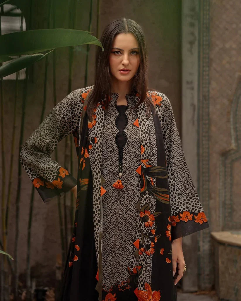 3 Piece Unstitched Digital Printed Khaddar Fabric With Embroidered Laces