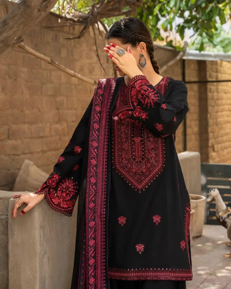 3 Piece Unstitched Fully Embroidered Dhanak suit