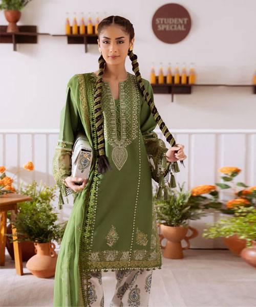 CO 514A-3Pc Embroidered Lawn Shirt with Cotton Net Dupatta