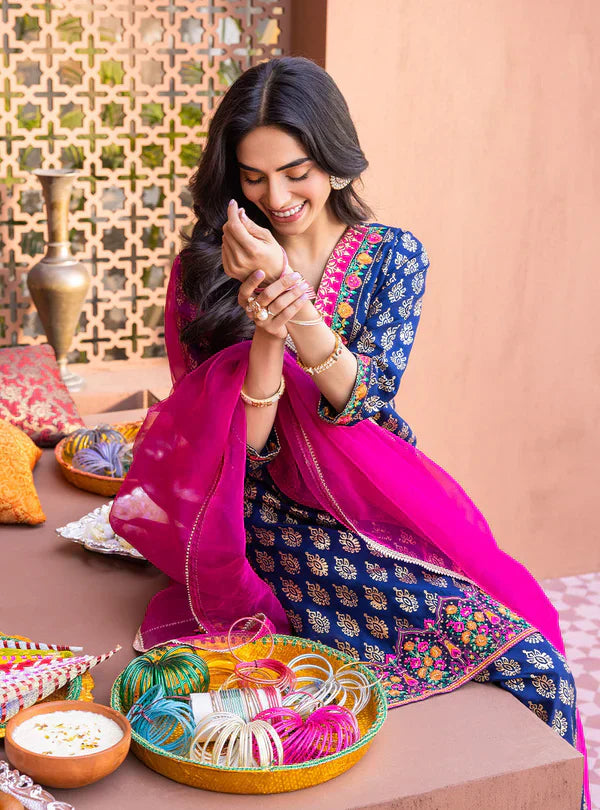 ZC 440-3 Pcs Digital Printed Lawn Shirt Trouser and Dupatta with Embroidered Patches