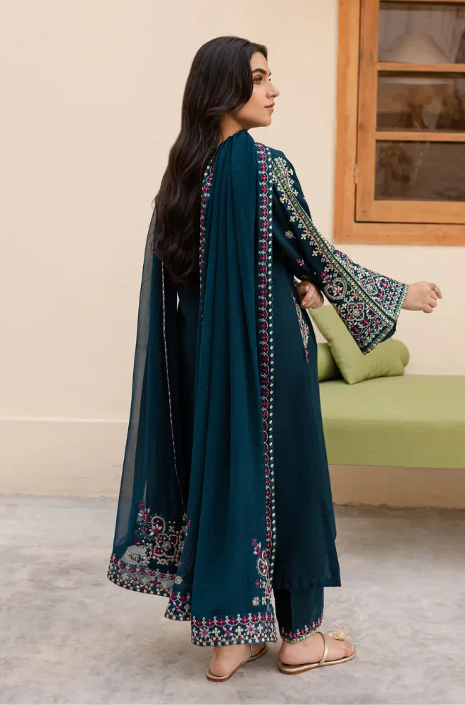 LM 585-3 Piece - Unstitched Dhanak Stuff Full Embroidered Suit With Full Embroidered Shawl