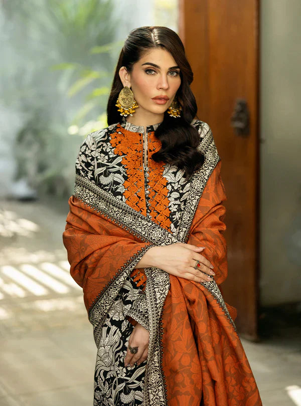 ZC 428-3 Pcs Digital Printed Lawn Shirt Trouser and Dupatta with Embroidered Patches