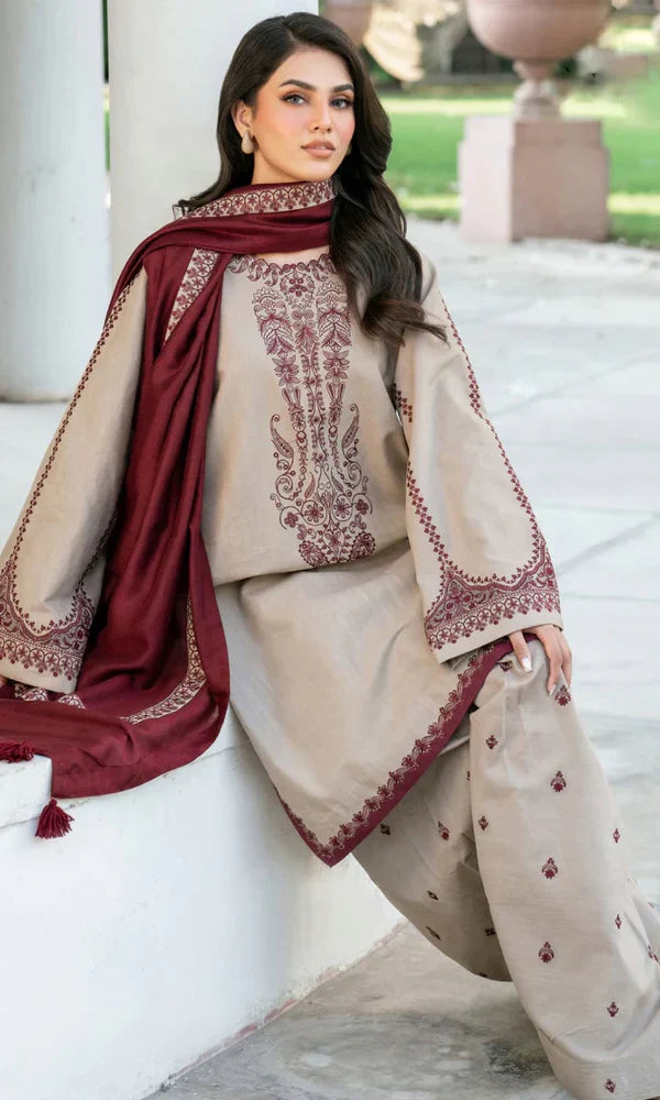 KD 910-3 Piece Unstitched Fully Embroidered Dhanak Suit