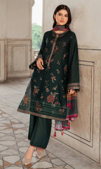 JZ 580-3 Piece Unstitched Embroidered Dhanak Fabric with Printed Wool Shawl