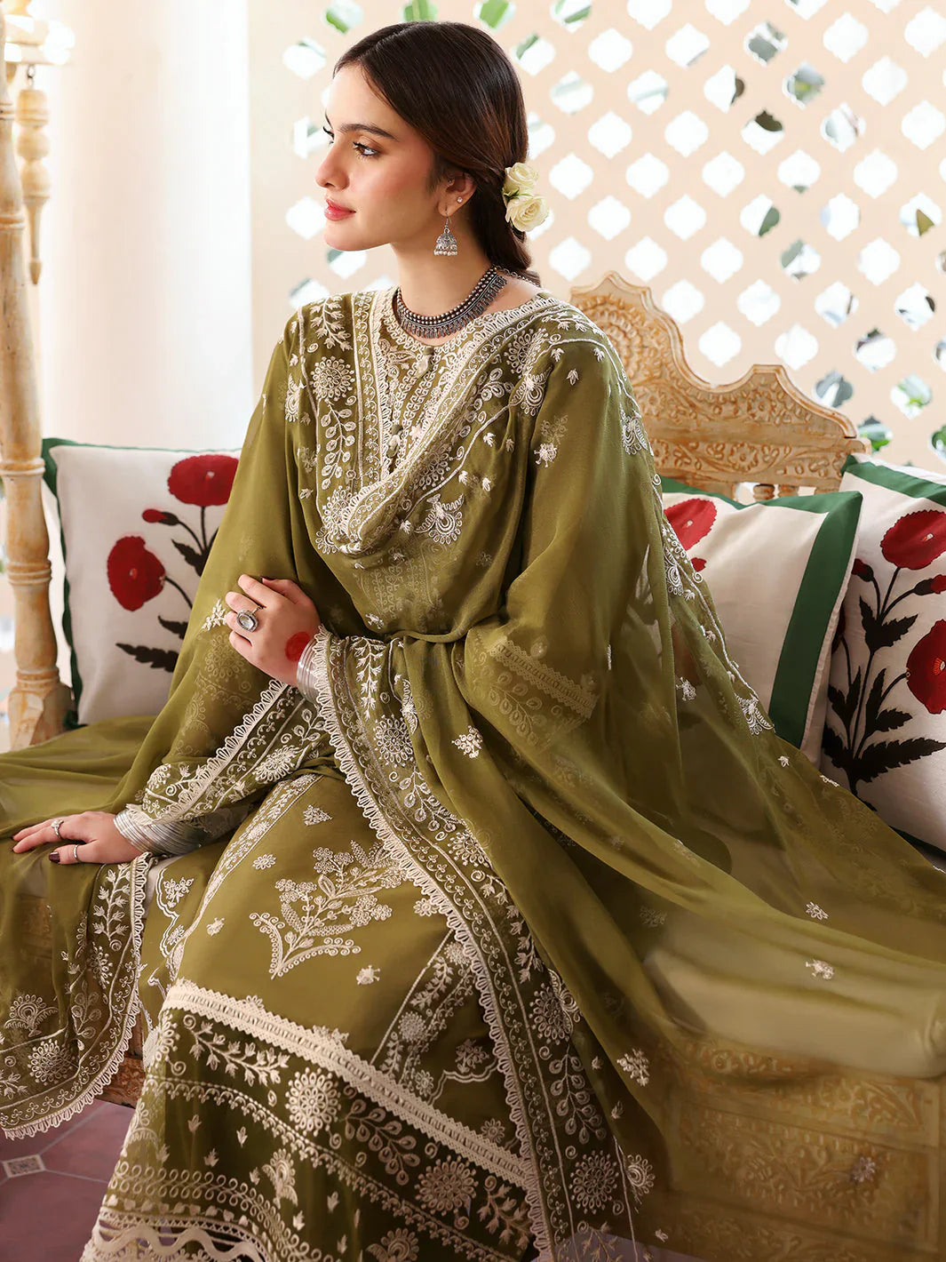 MR 590-3 Piece Unstitched Fully Embroidered Dhanak Fabric, Embroidered Dhanak Shawl