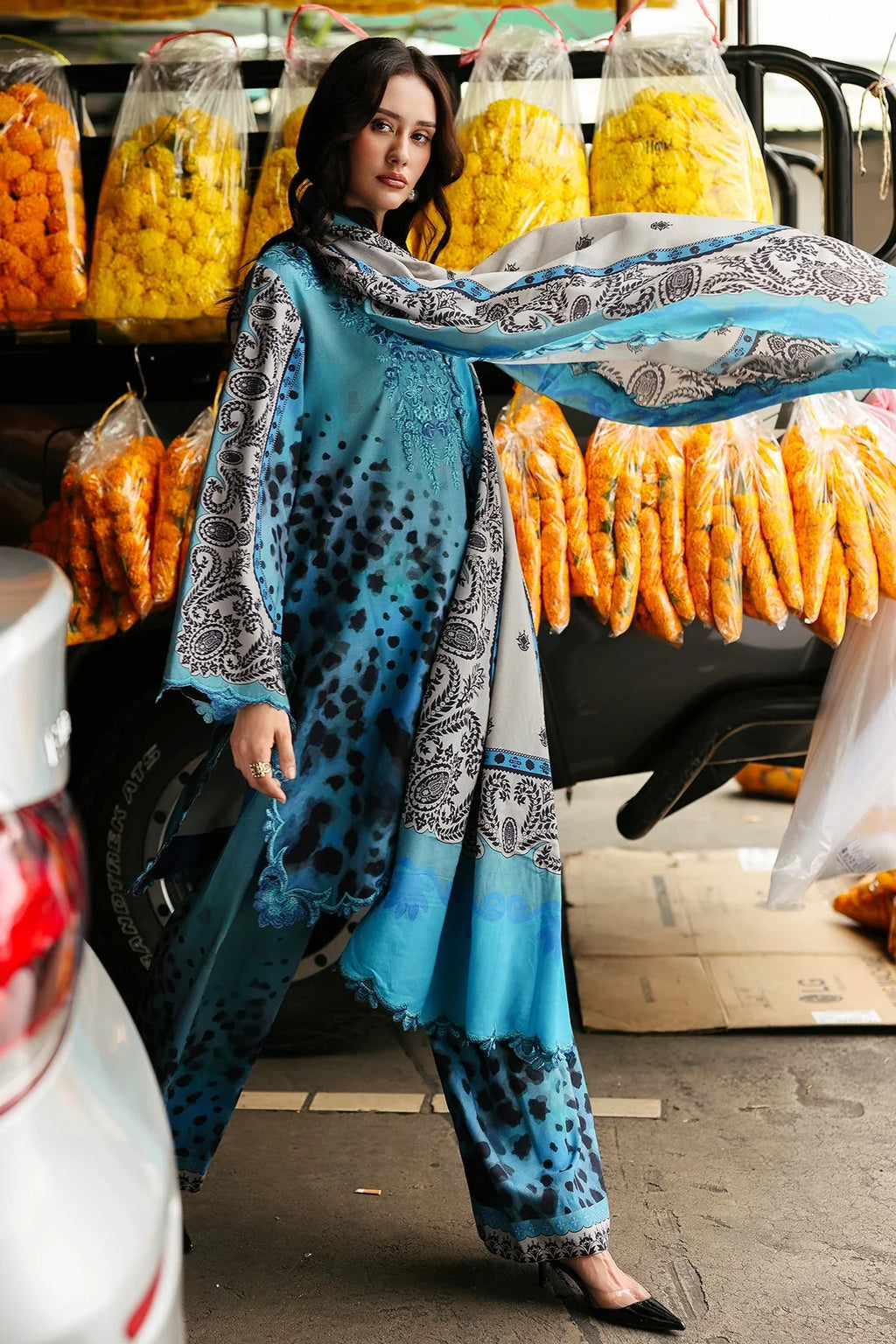 3 Piece Unstitched Digital Printed Khaddar Suit With Embroidered Laces