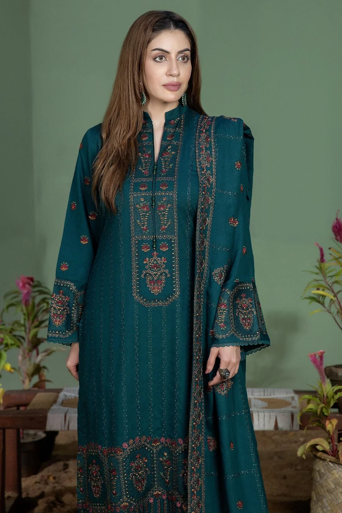 3 Piece Unstitched Fully Embroidered Dhanak Suit