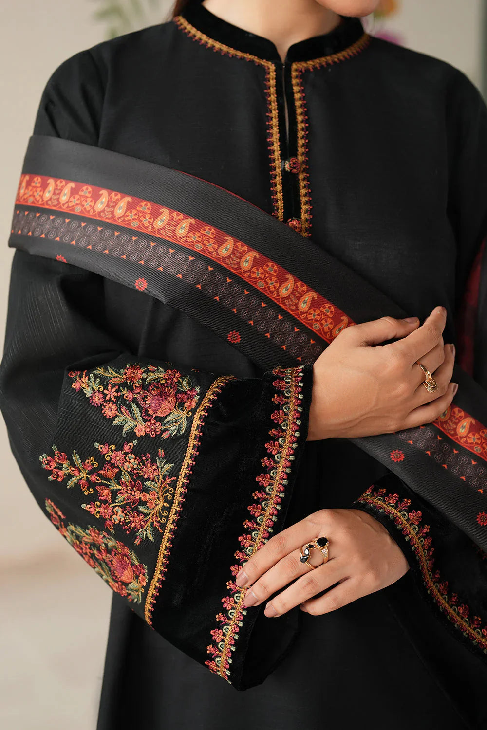 BQ 145-3 Piece Unstitched Fully Embroidered Dhanak Suit