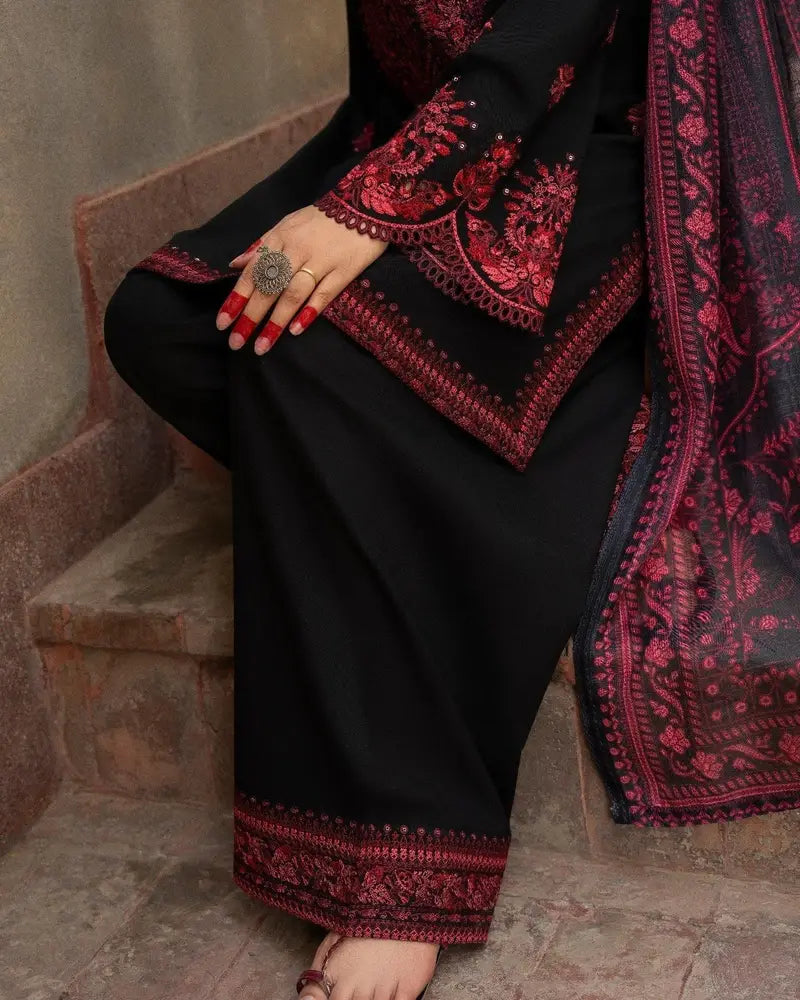 3 Piece Unstitched Fully Embroidered Dhanak suit