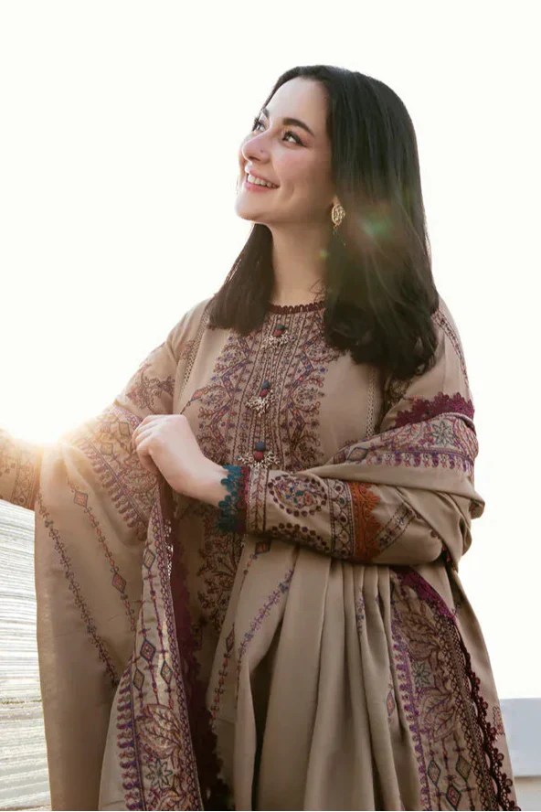 FL 895-3 Piece Unstitched Fully Embroidered Dhanak Suit