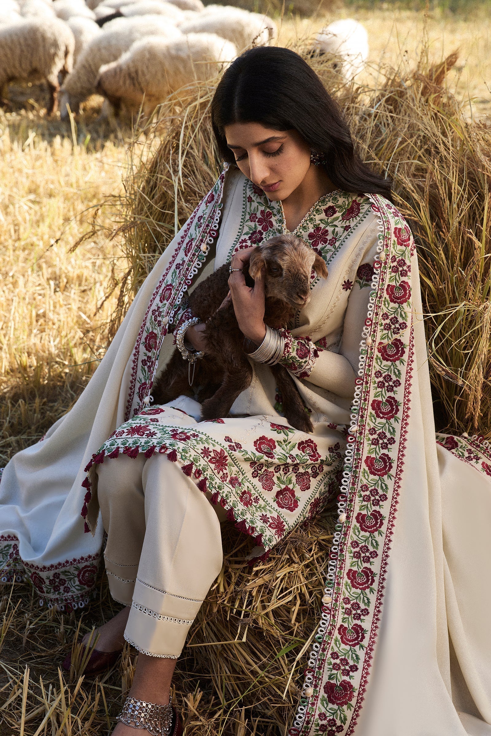 AJ 630-3 Piece Unstitched Fully Embroidered Dhanak Suit