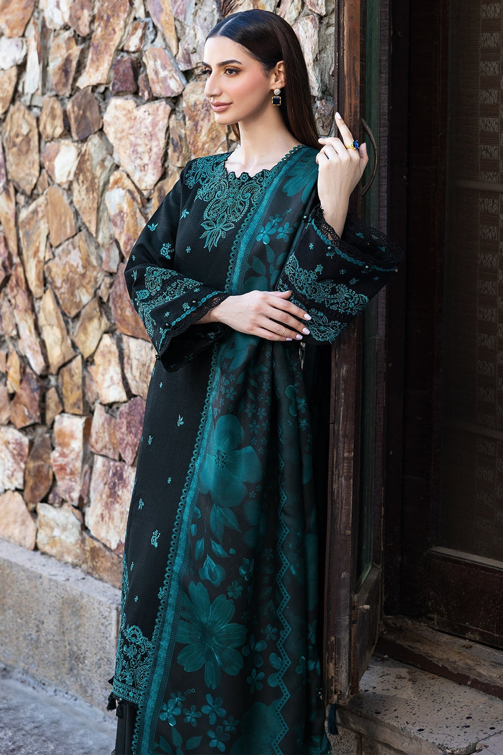 BQ 150-3 Piece Unstitched Fully Embroidered Dhanak Suit