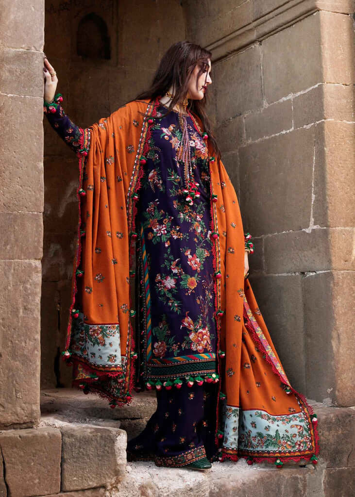 AJ 680-3 Piece Unstitched Heavy Embroidered Dhanak Wool Suit Heavy Embroidered Dhanak Shawl