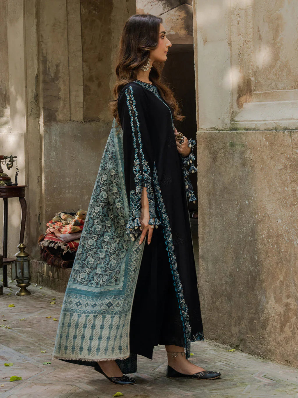IZ 160-3 Piece Unstitched Fully Embroidered Dhanak Suit