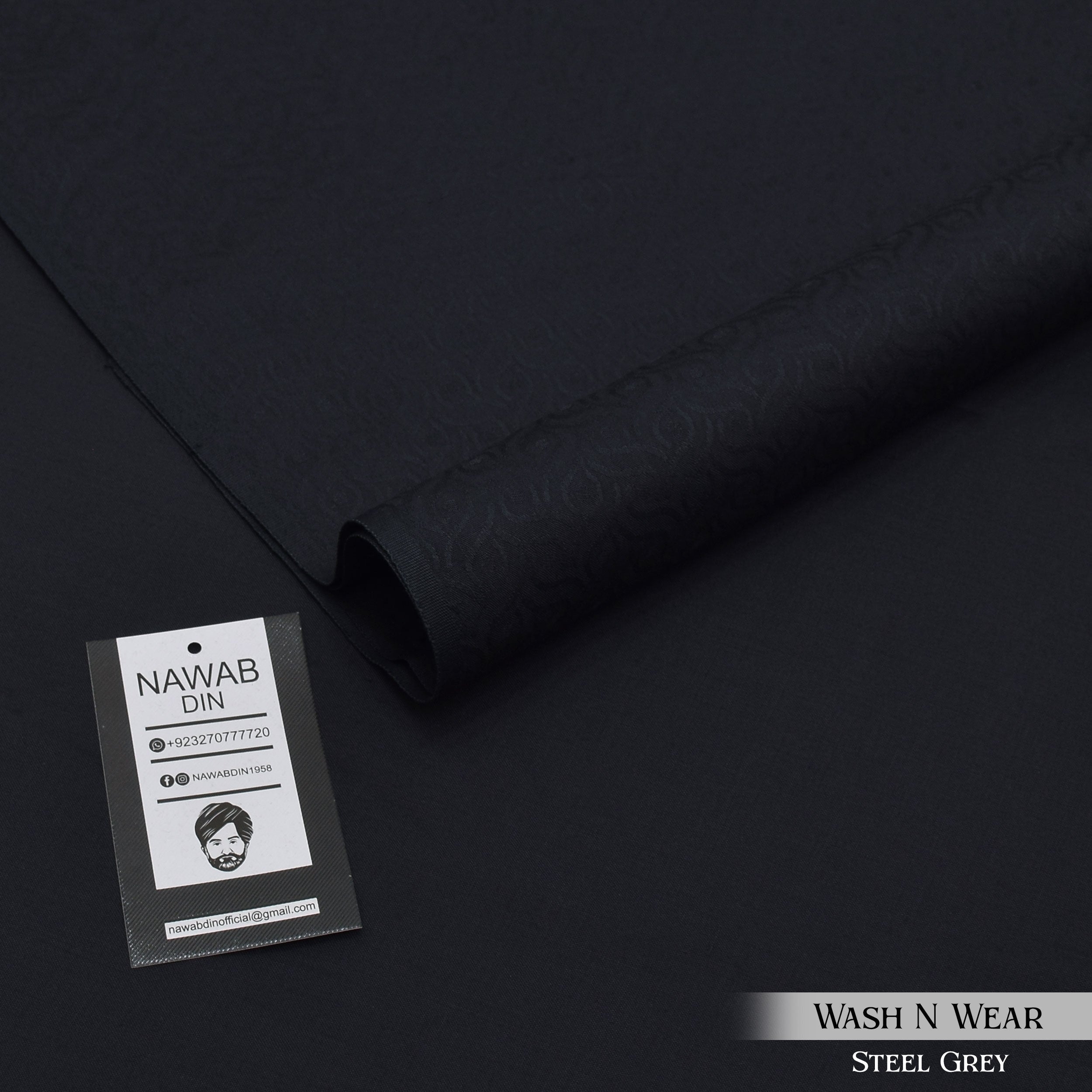 Self Print Wash & Wear Suit - Steel Gray - Nawab Din