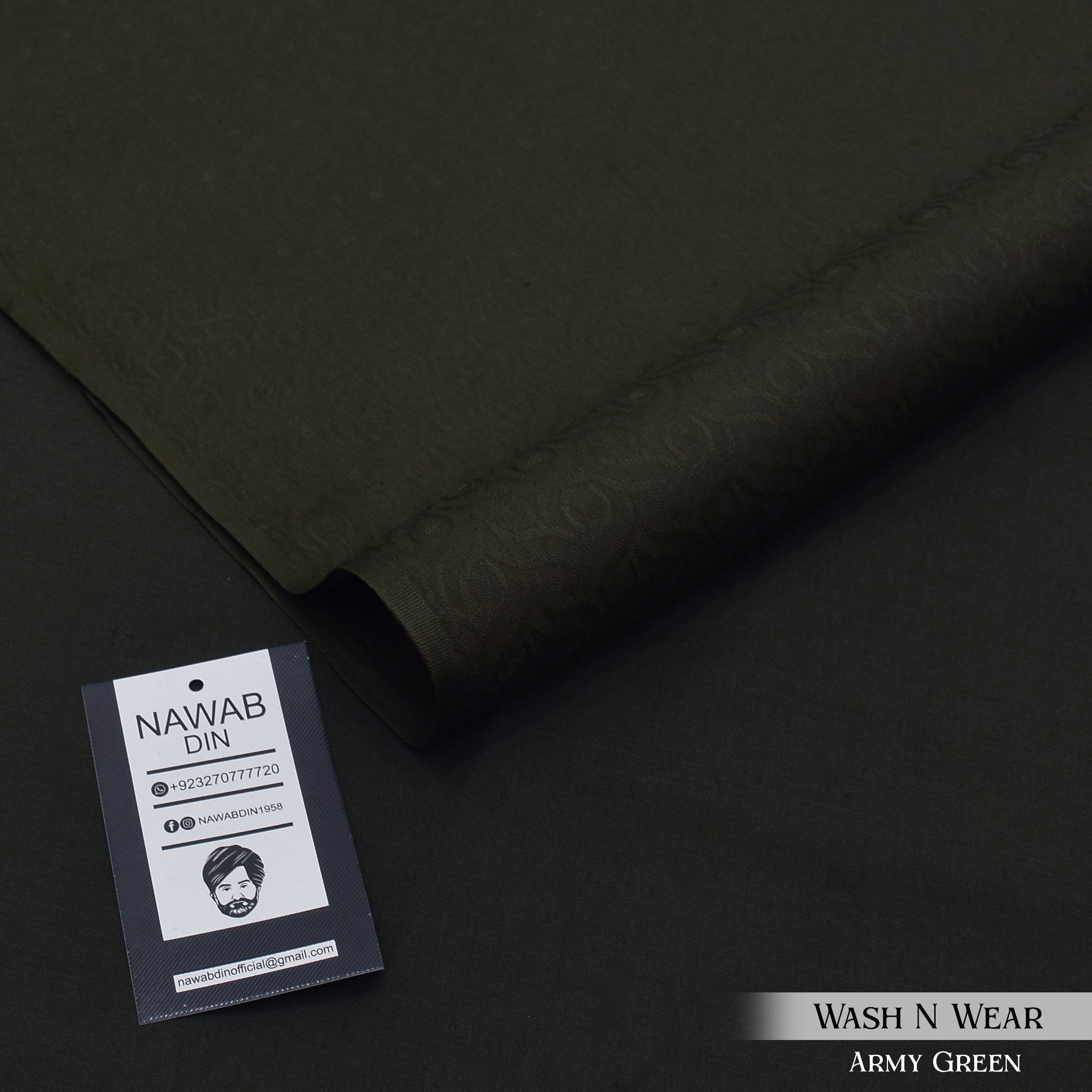 Self Print Wash & Wear Suit - Army Green - Nawab Din