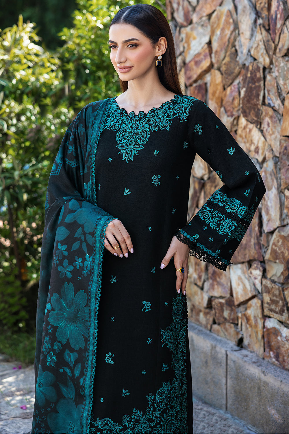 BQ 150-3 Piece Unstitched Fully Embroidered Dhanak Suit