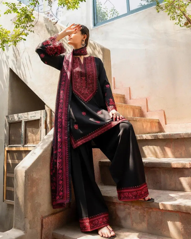 3 Piece Unstitched Fully Embroidered Dhanak suit