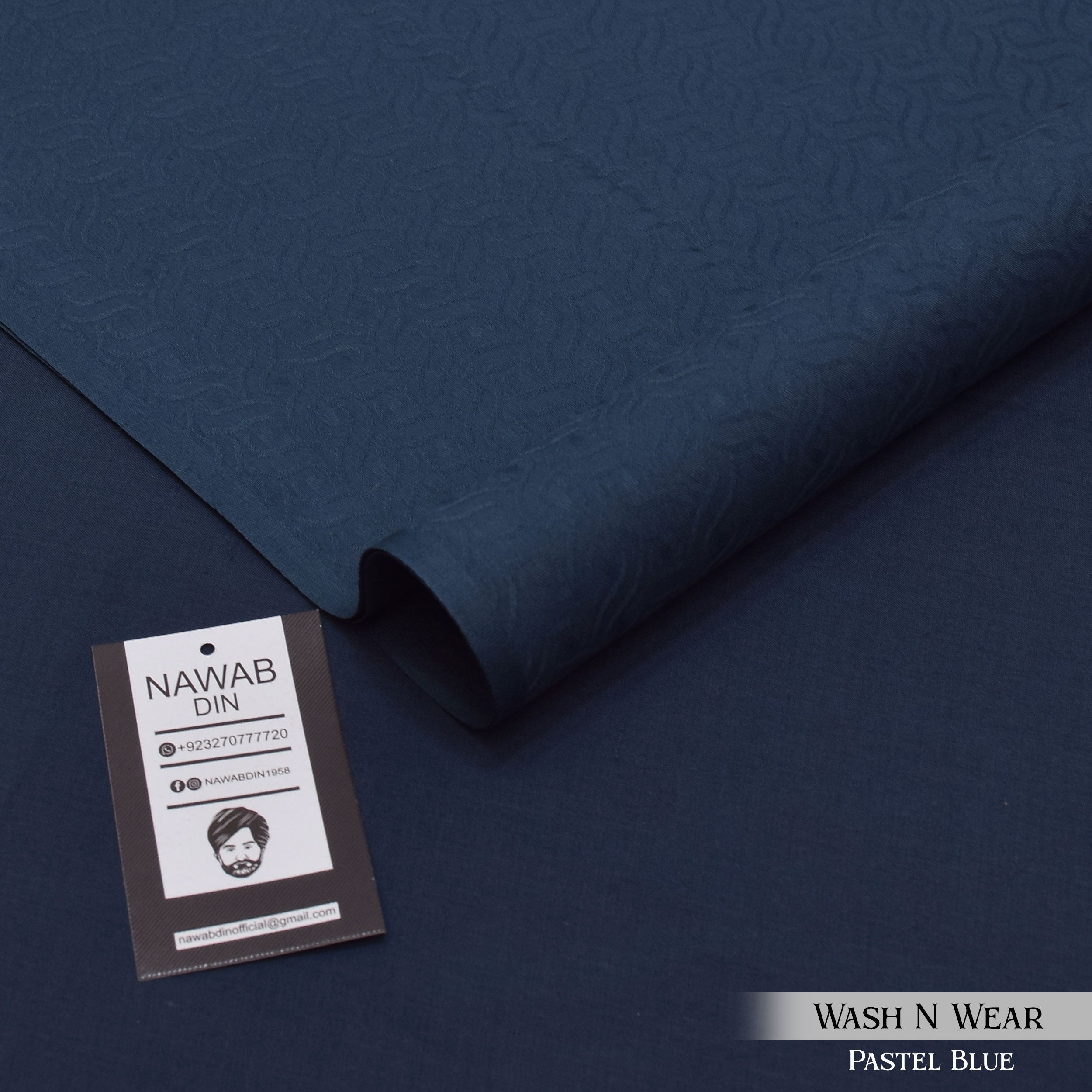 Self Print Wash & Wear Suit - Pastle Blue - Nawab Din