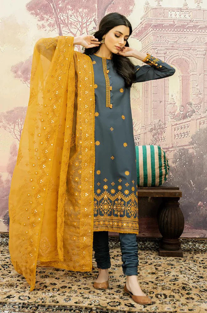 CS 840 3PC Lawn  Embroidered Mirror Work Shirt With  Embroidered Dupatta