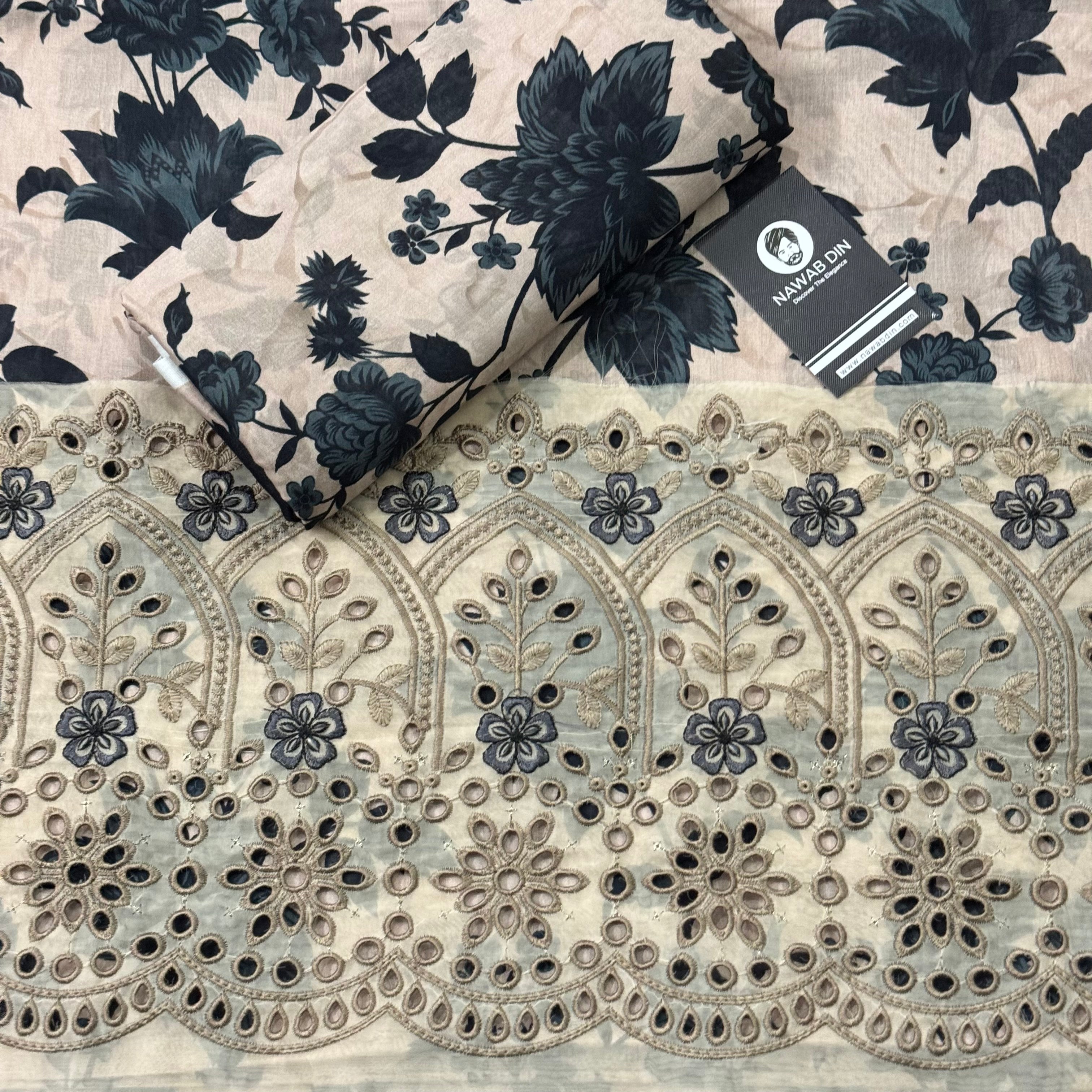 2 Pc Doria Lawn All Over Print With Embroidered Patch - Nawab Din