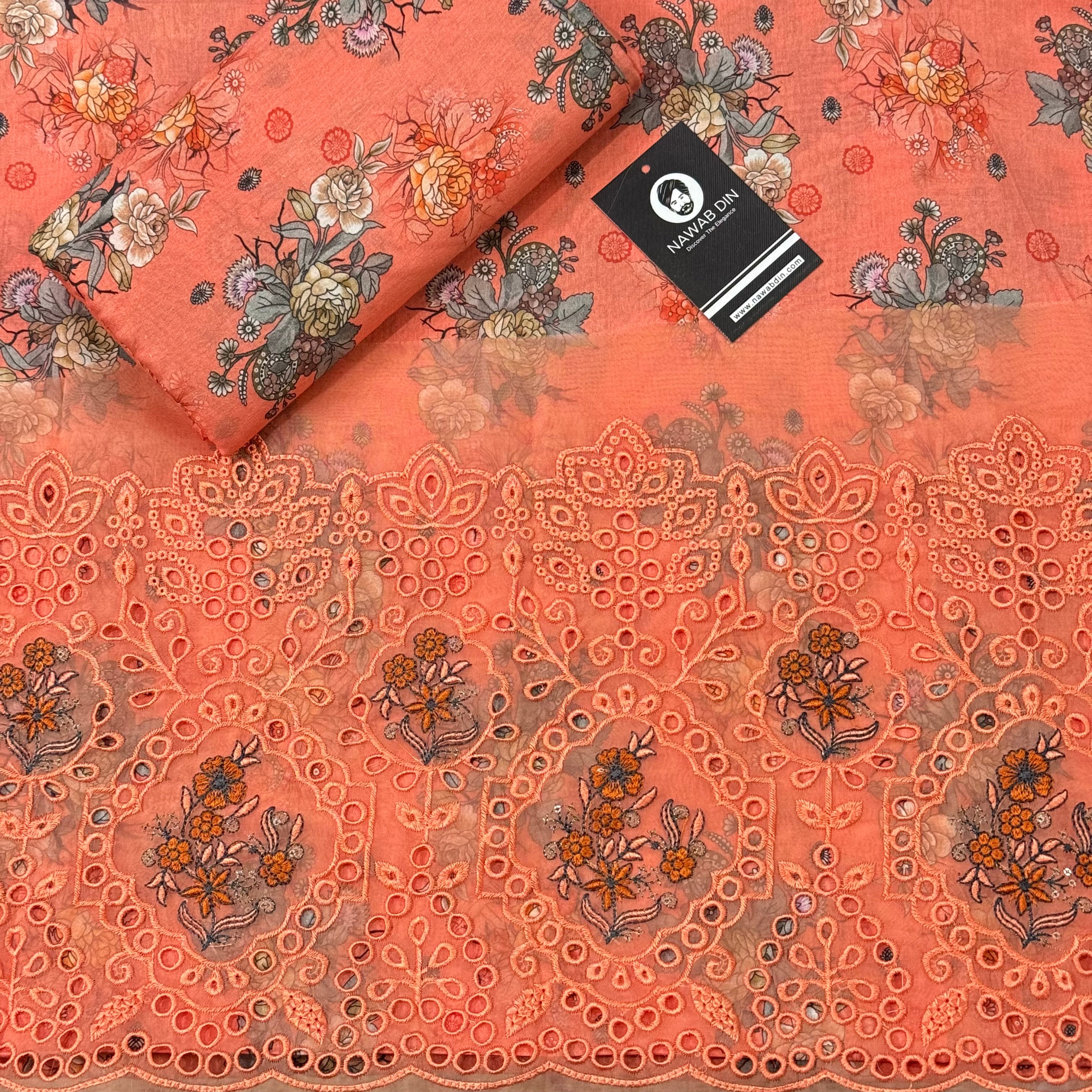 2 Pc Lawn All Over Print With Embroidered Patch - Nawab Din