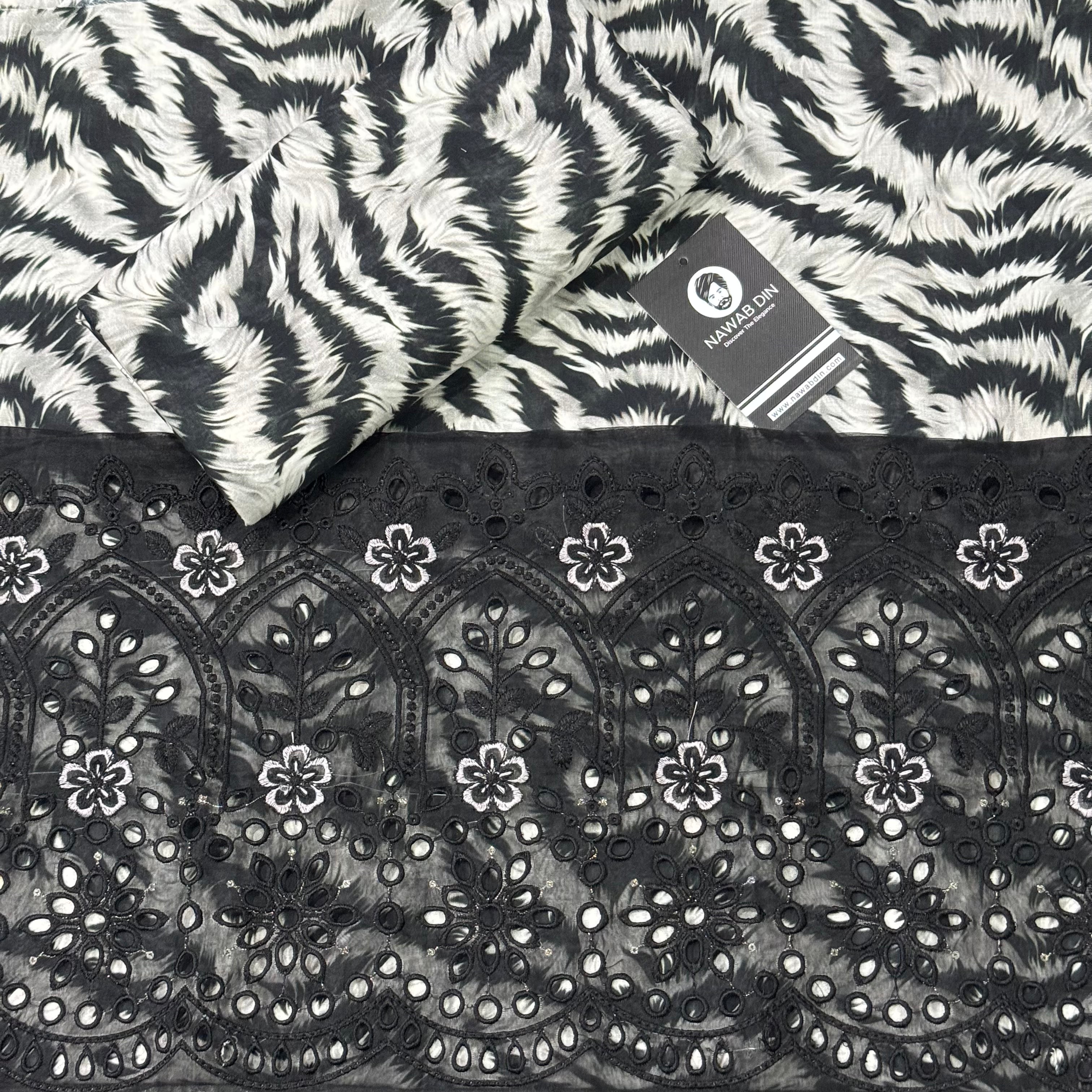 2 Pc Lawn All Over Print With Embroidered Patch - Nawab Din