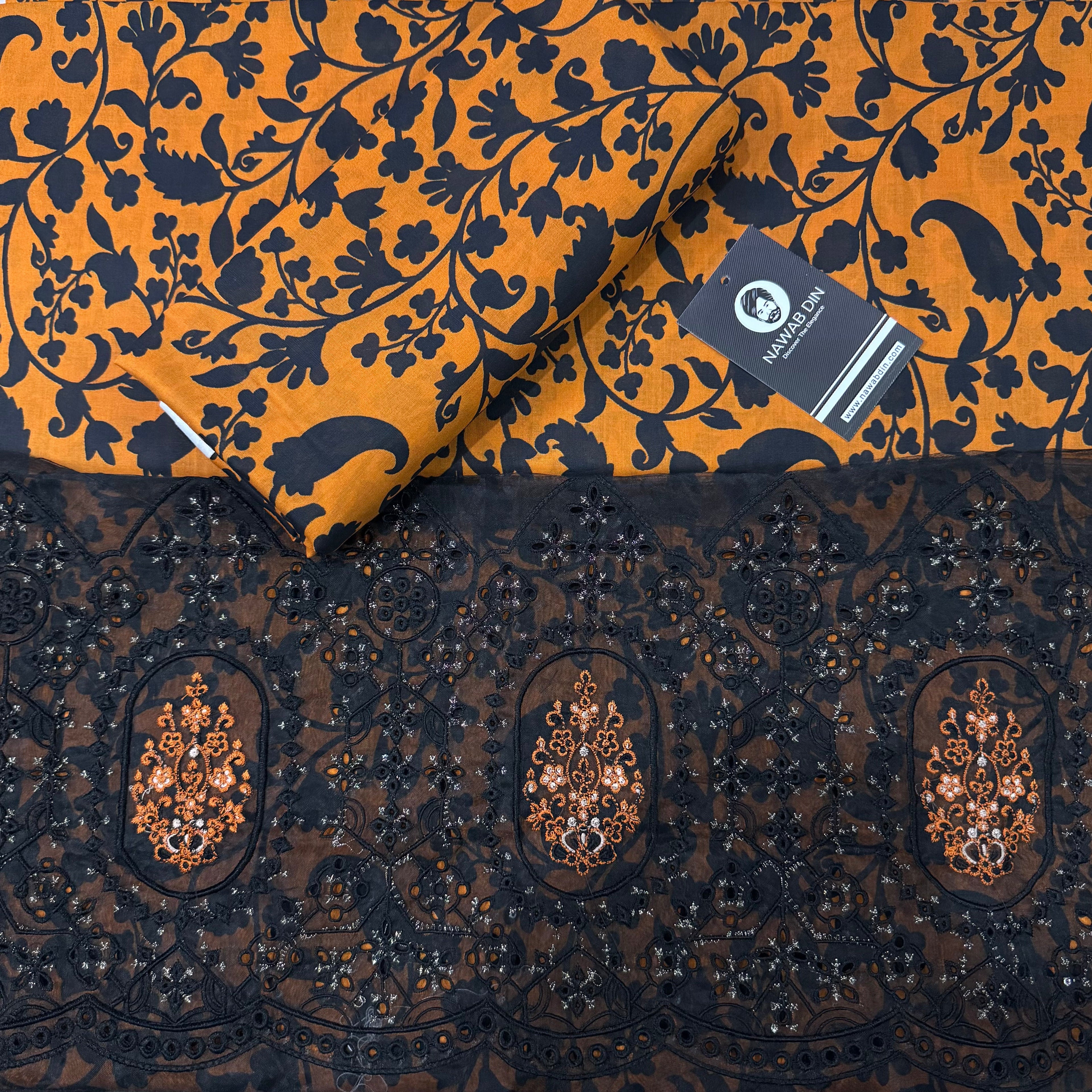 2 Pc Lawn All Over Print With Embroidered Patch - Nawab Din