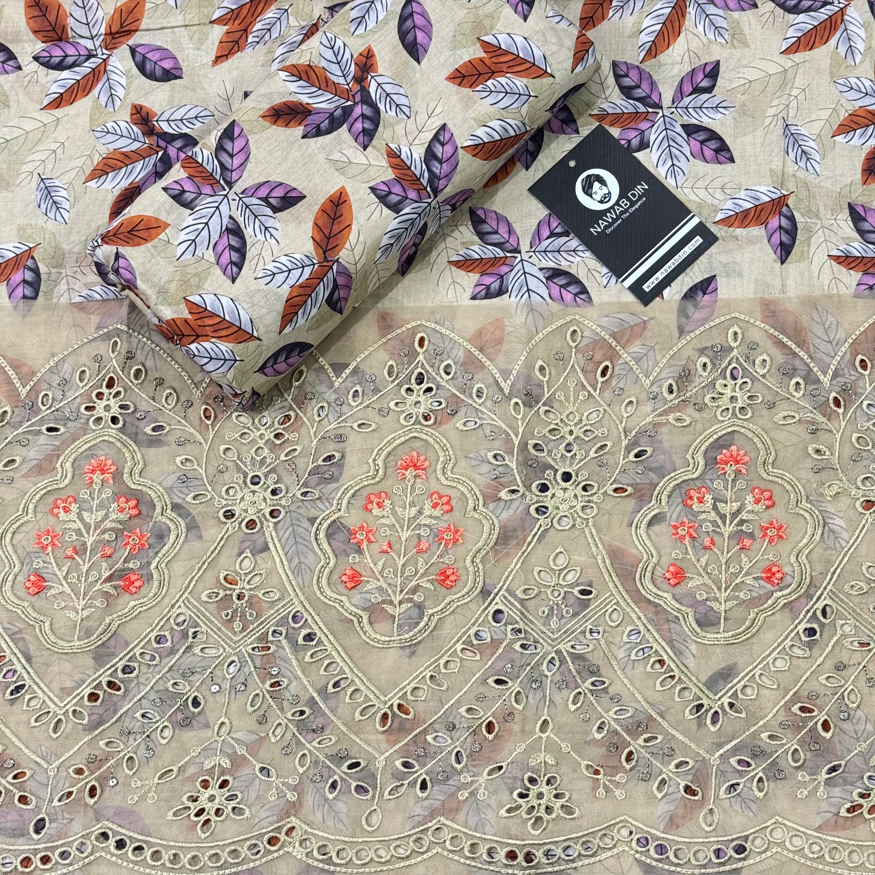 2 Pc Lawn All Over Print With Embroidered Patch - Nawab Din