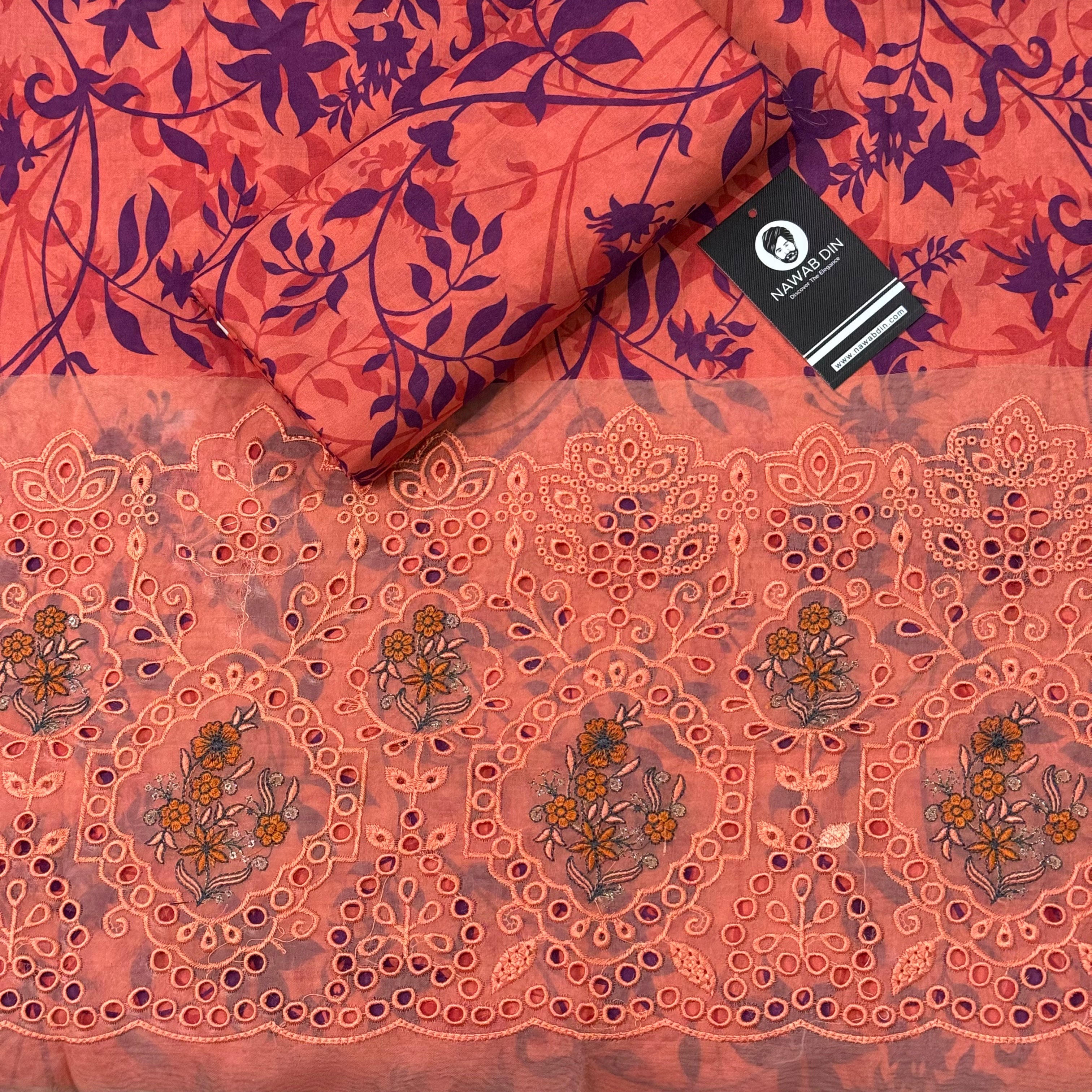 2 Pc Lawn All Over Print With Embroidered Patch - Nawab Din