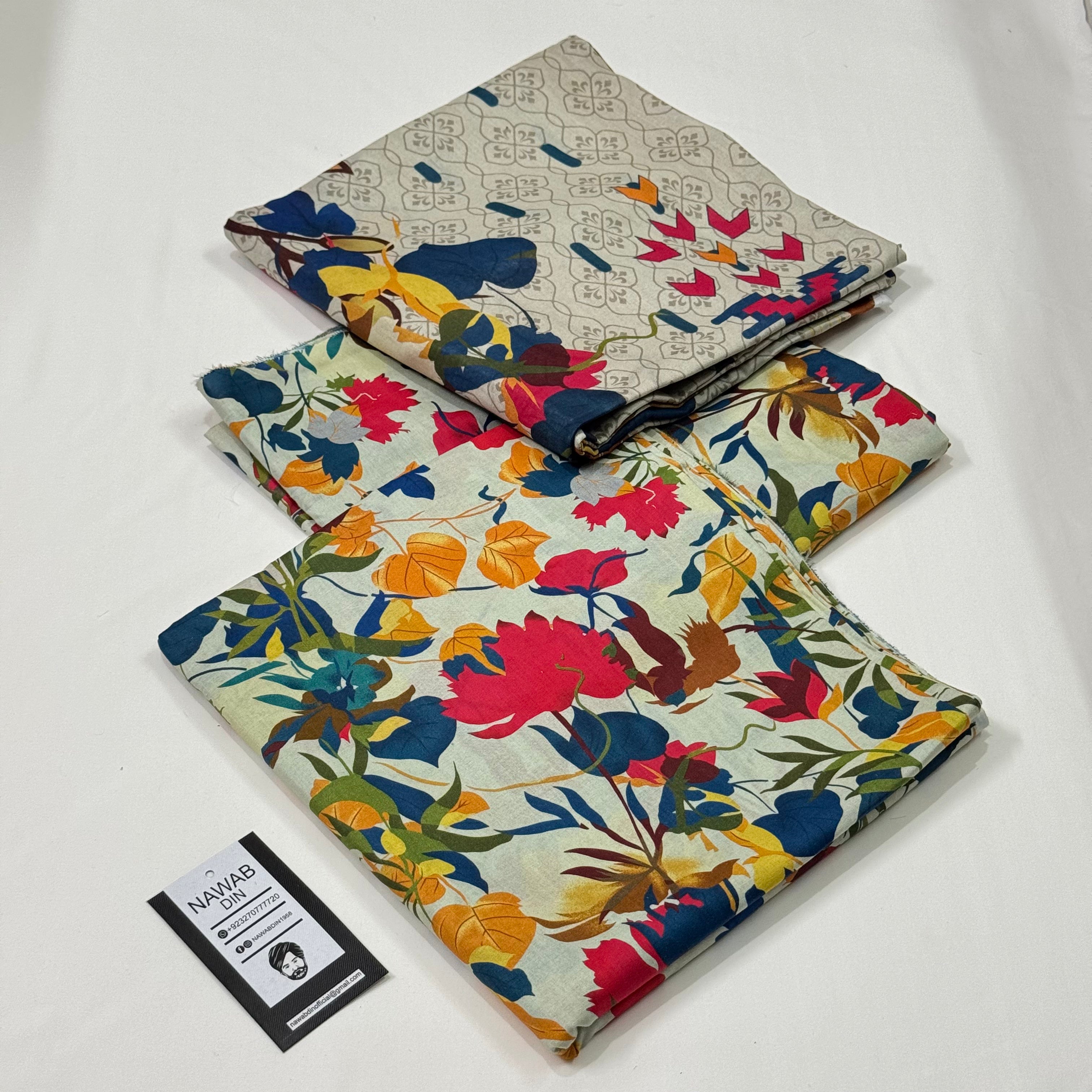 3 Pc Lawn All Over Printed Suit