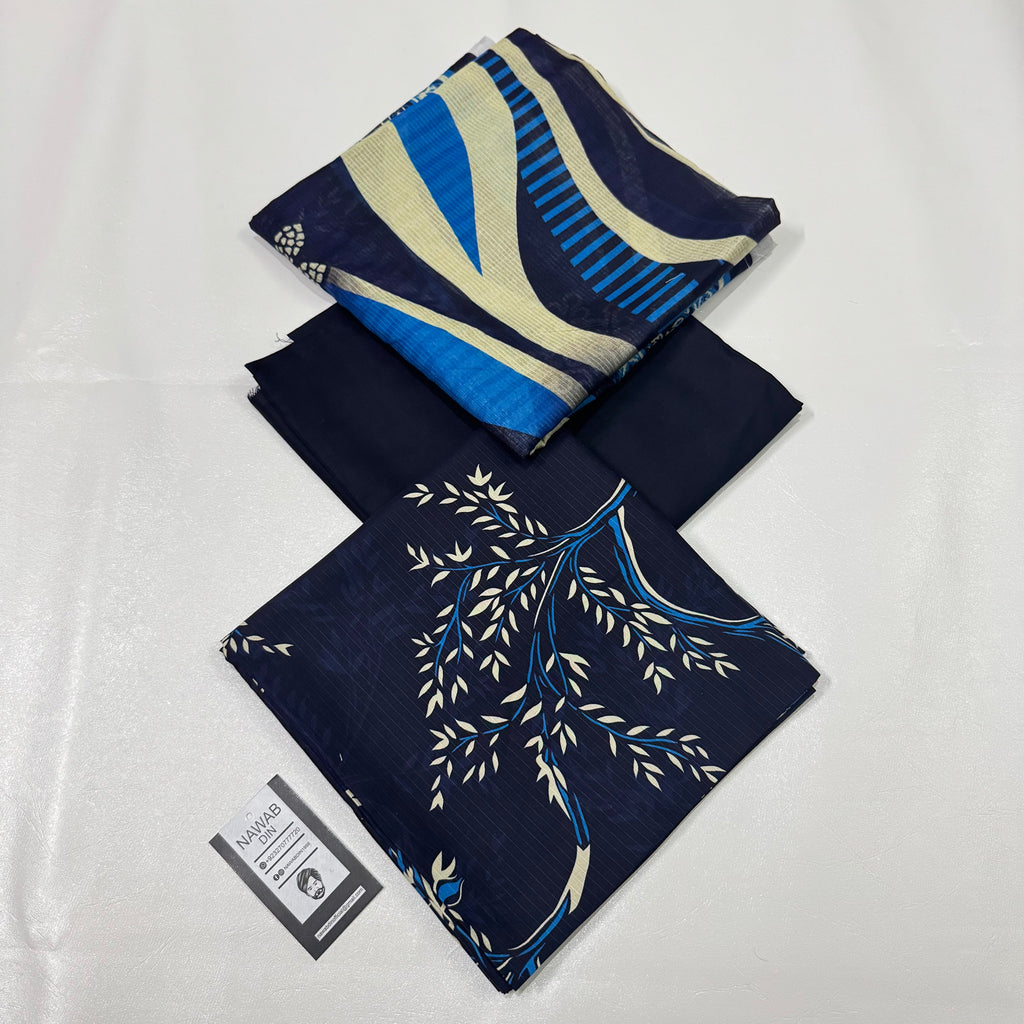 3 Pc Doria Linen Printed Unstitched Suit