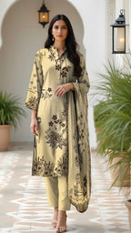 3 Pc Karandi Printed Unstitched Suit